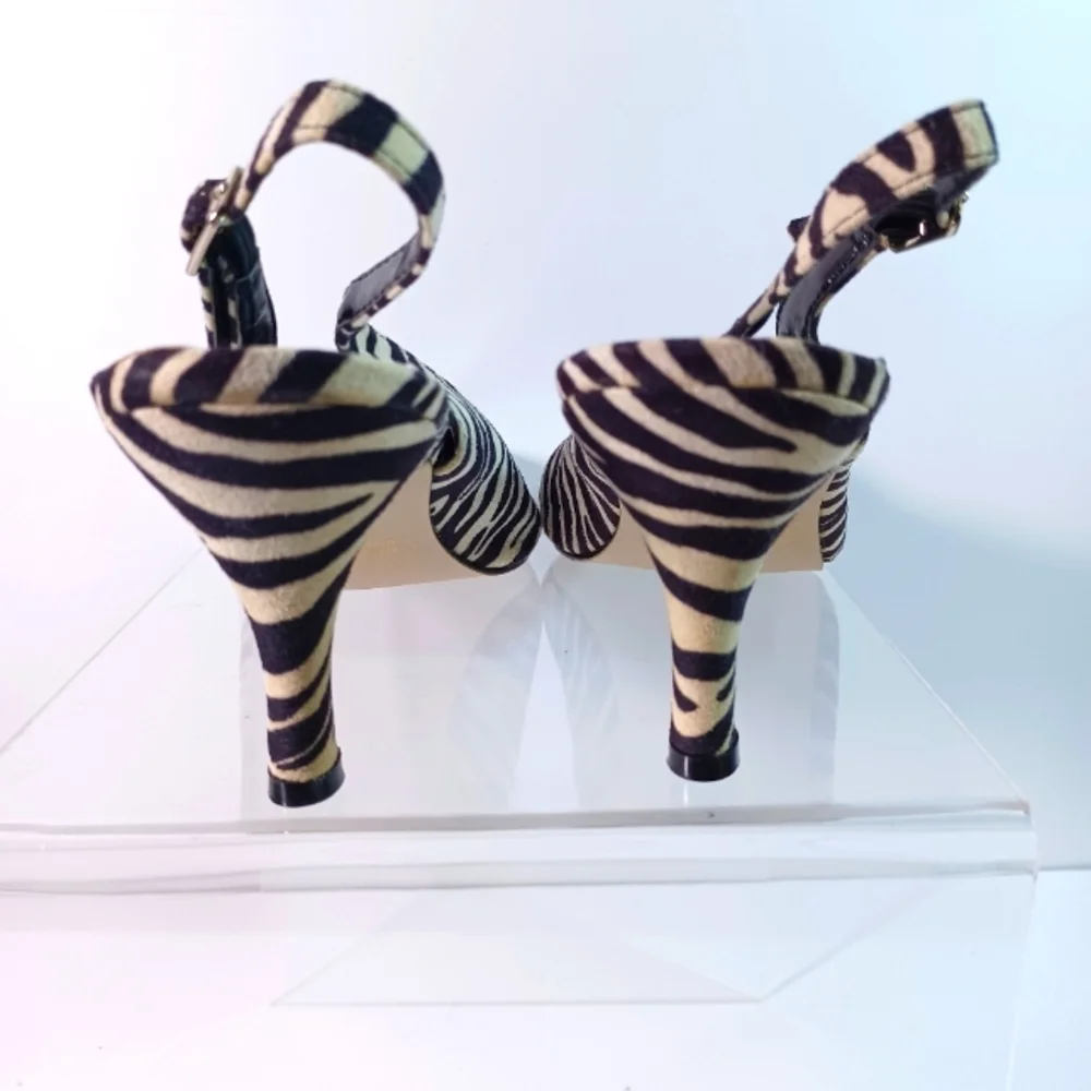 Jewels by Jade, Zebra animal print Slingback Pumps, Size 9W" Black/White - Picture 4 of 12